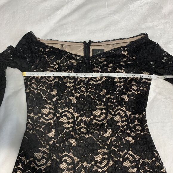 Adrianna Papell Black Lace Dress Bell Sleeve Feminine Holiday Party Evening - Picture 7 of 9